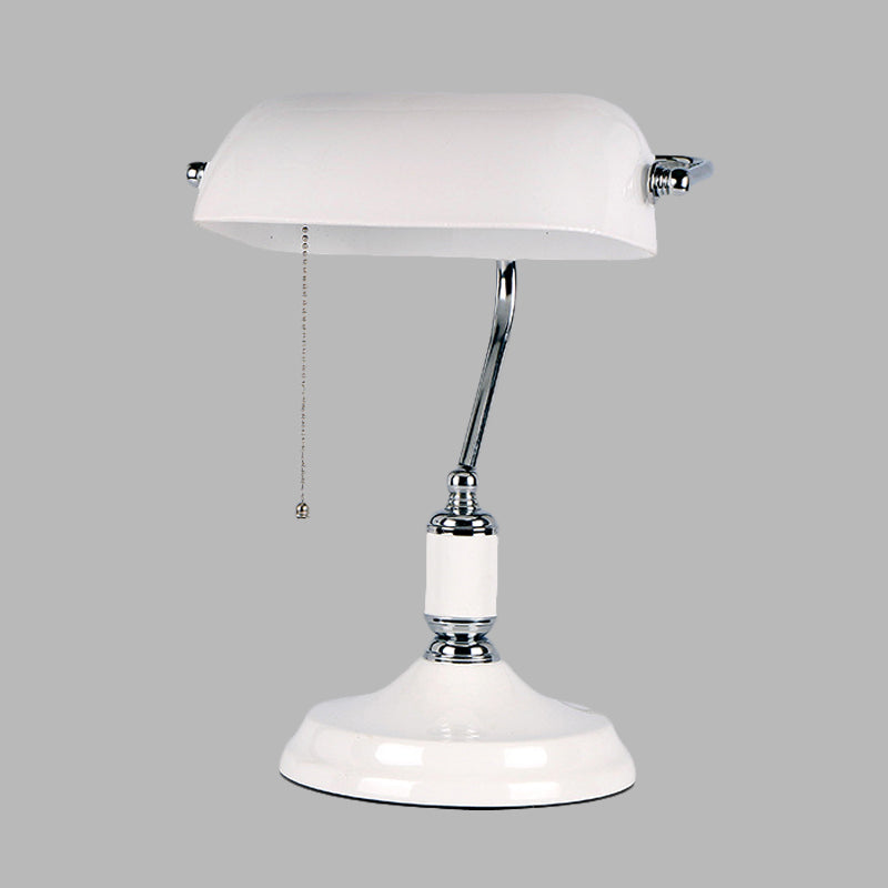 Classical Half Cylinder Night Table Light White Glass 1-Light Bedside Pull Chain Desk Lamp