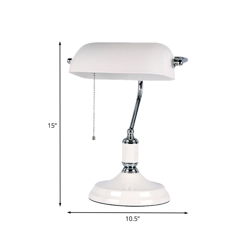 Classical Half Cylinder Night Table Light White Glass 1-Light Bedside Pull Chain Desk Lamp