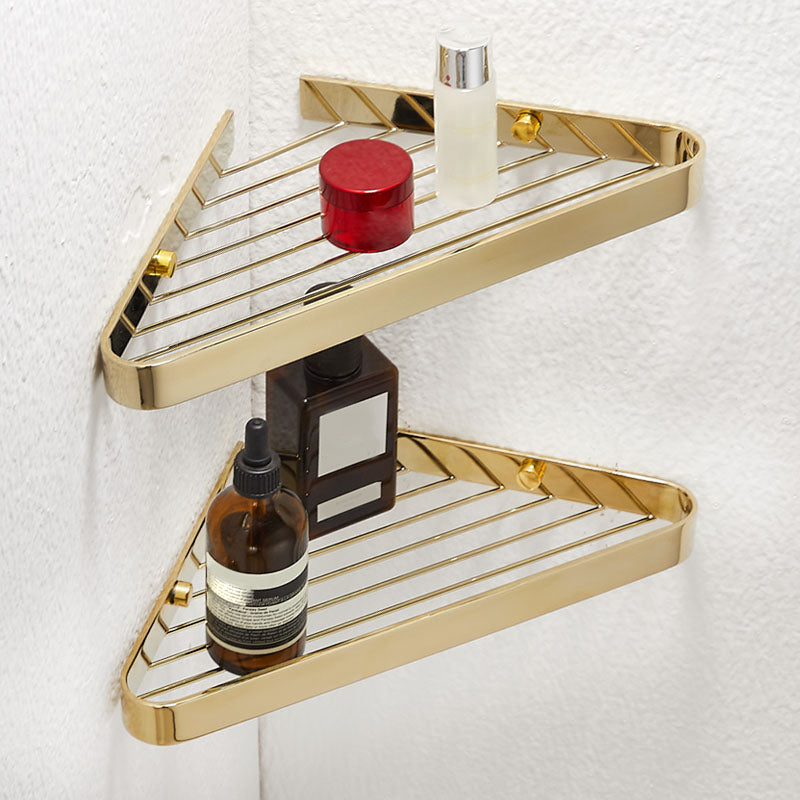 2-Piece Modern Bathroom Accessory Set, Polished Chrome/Gold, Bath Shelf