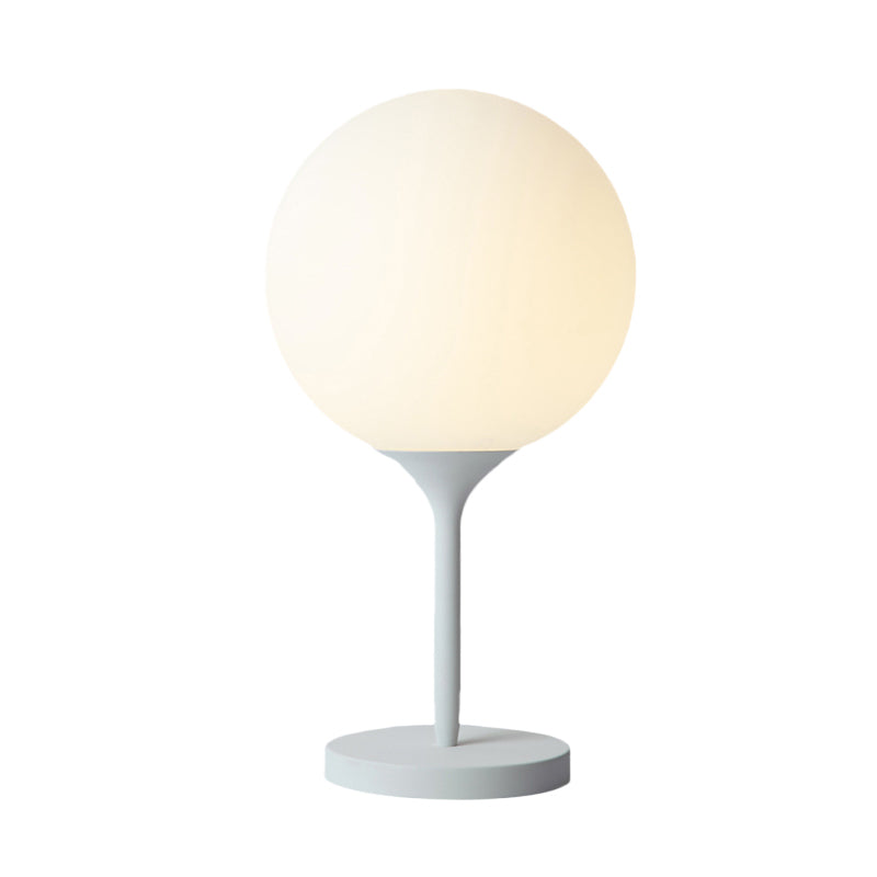 1 Light Bedside Table Light Contemporary White Nightstand Lamp with Globe Cream Glass Shade