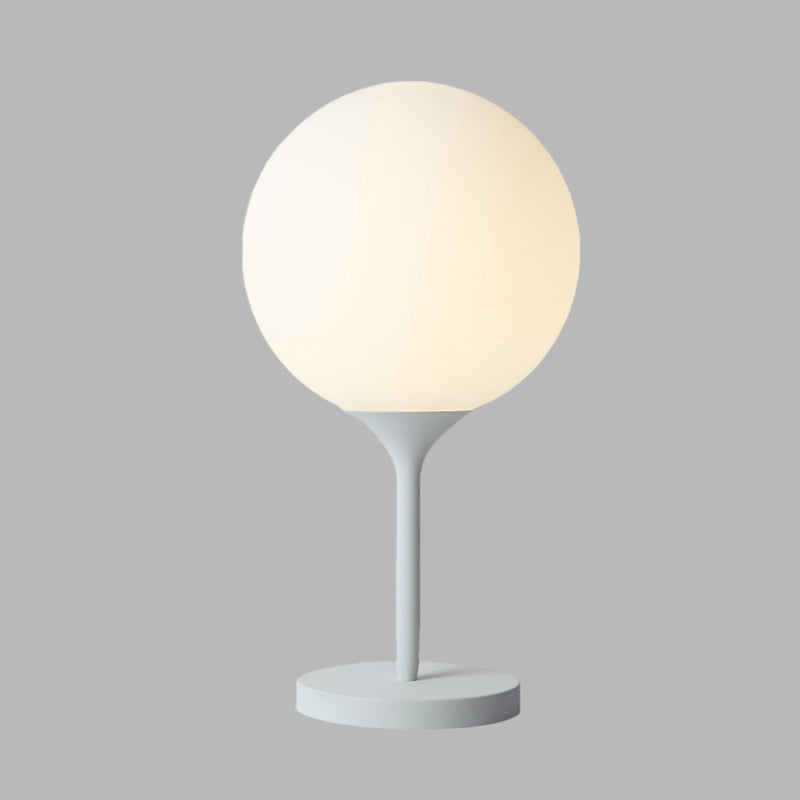 1 Light Bedside Table Light Contemporary White Nightstand Lamp with Globe Cream Glass Shade