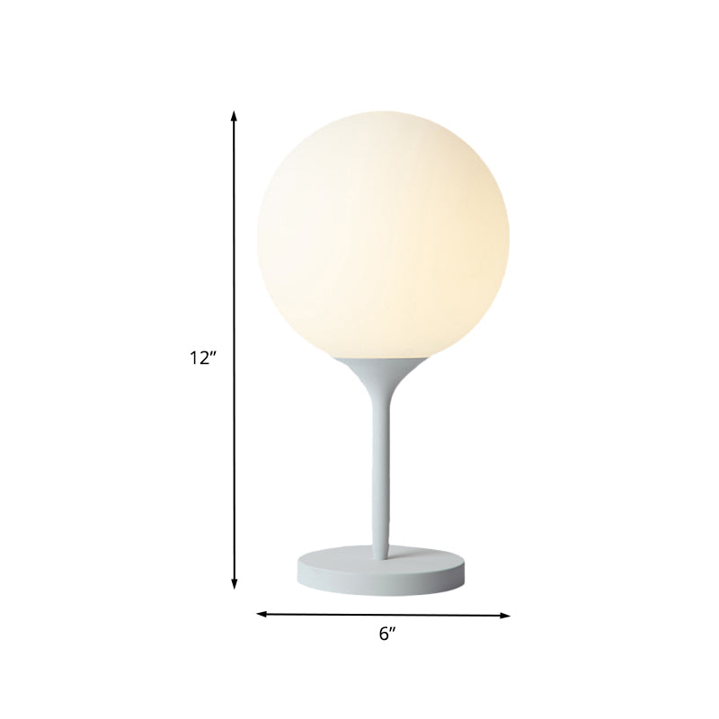 1 Light Bedside Table Light Contemporary White Nightstand Lamp with Globe Cream Glass Shade