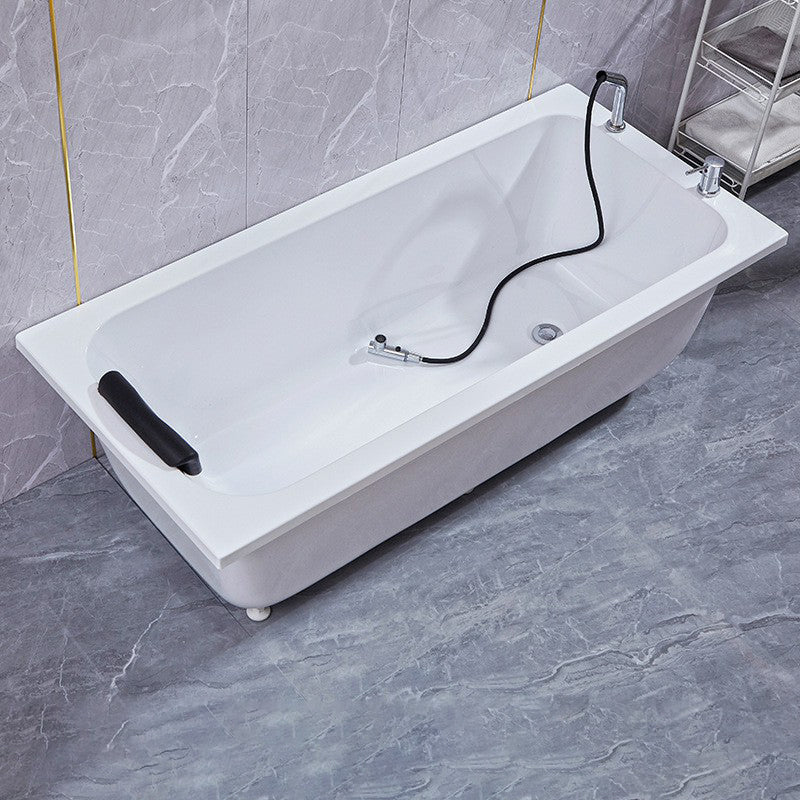 Modern Rectangular Freestanding Bath Acrylic Soaking Pop-up Drain Bathtub