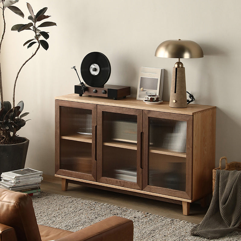 Contemporary Buffet Table Solid Wood Sideboard Table with Doors for Living Room