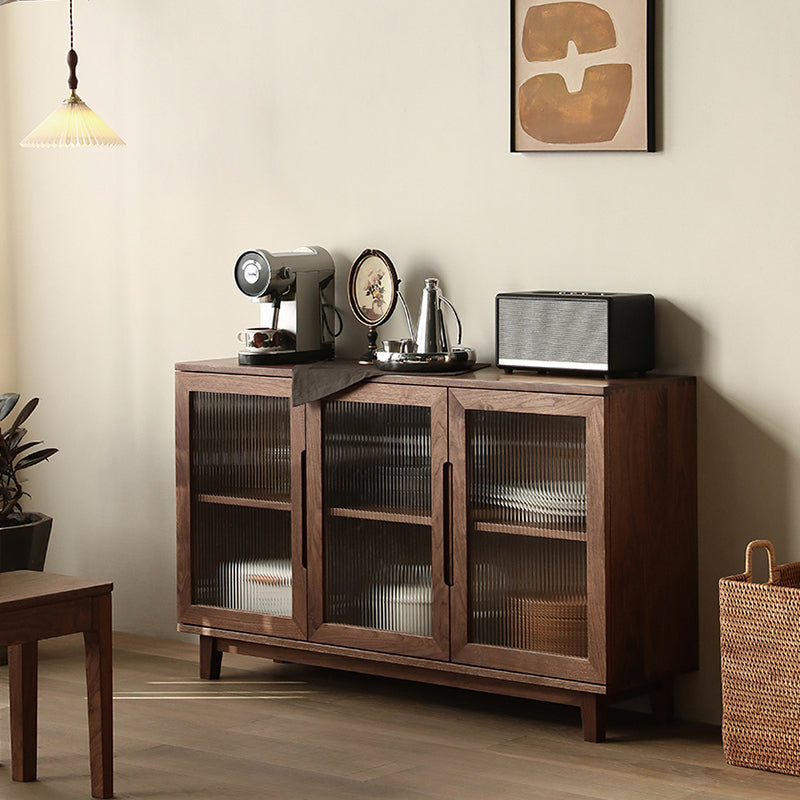 Contemporary Buffet Table Solid Wood Sideboard Table with Doors for Living Room