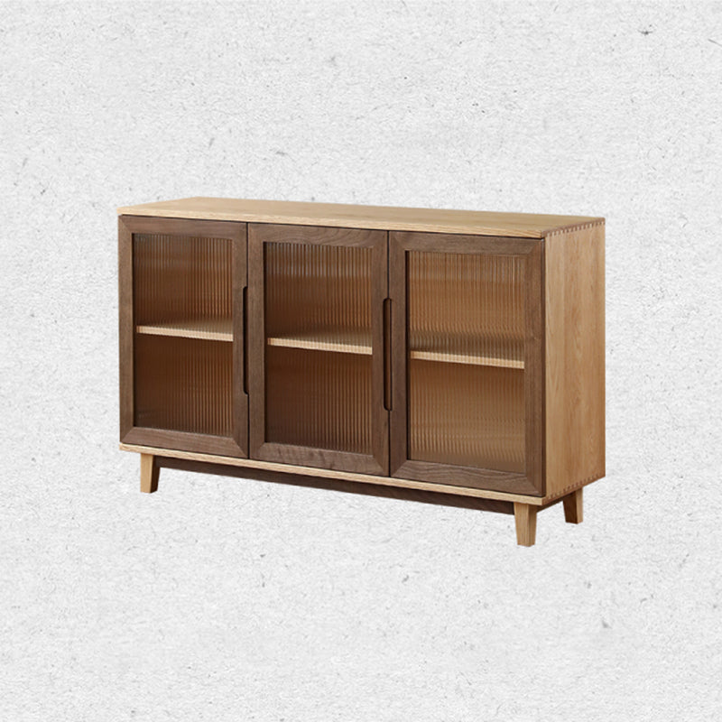 Contemporary Buffet Table Solid Wood Sideboard Table with Doors for Living Room