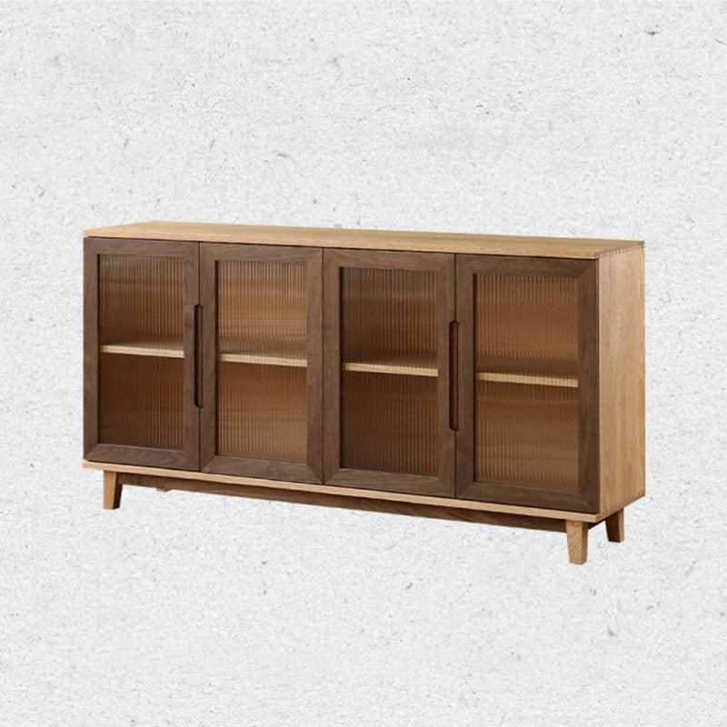 Contemporary Buffet Table Solid Wood Sideboard Table with Doors for Living Room