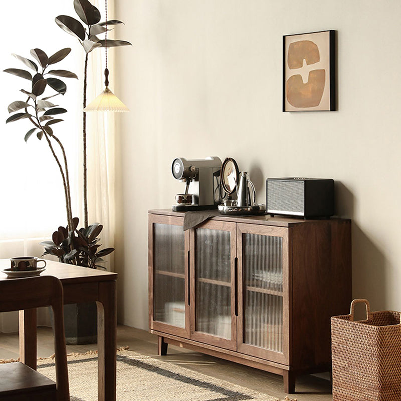 Contemporary Buffet Table Solid Wood Sideboard Table with Doors for Living Room