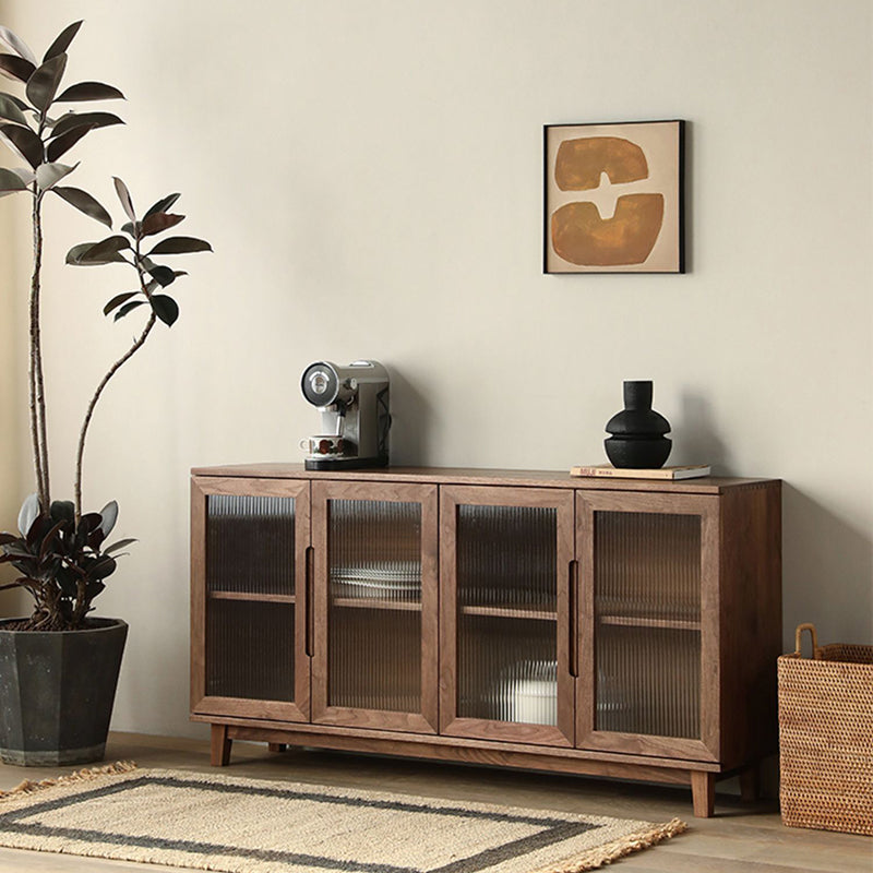 Contemporary Buffet Table Solid Wood Sideboard Table with Doors for Living Room