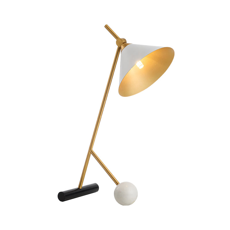 Weiß breit ausgestellter Schreibtisch Beleuchtung moderne LED -Metallic -Tischlampe mit Röhre und Kugel Marmorbasis