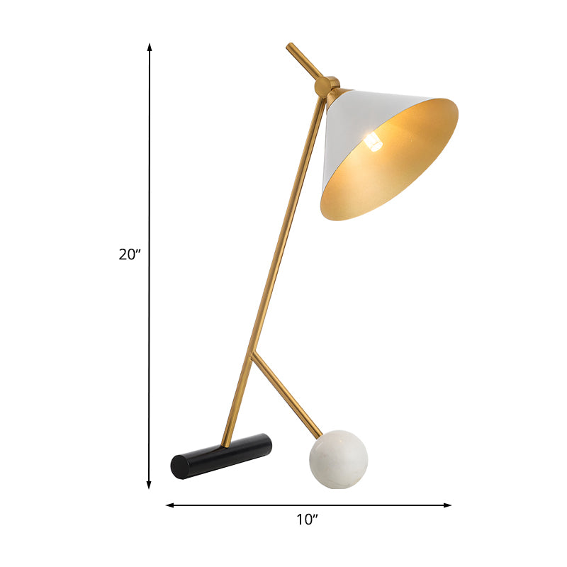 Weiß breit ausgestellter Schreibtisch Beleuchtung moderne LED -Metallic -Tischlampe mit Röhre und Kugel Marmorbasis