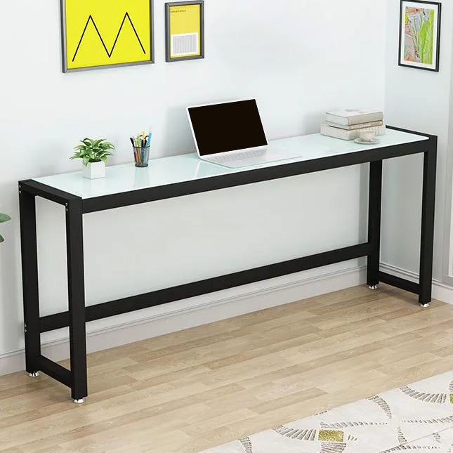 Glass Top Rectangular Writing Desk Modern 29.14 Inch Tall Office Desk