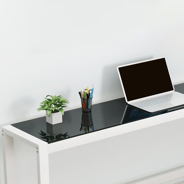 Glass Top Rectangular Writing Desk Modern 29.14 Inch Tall Office Desk