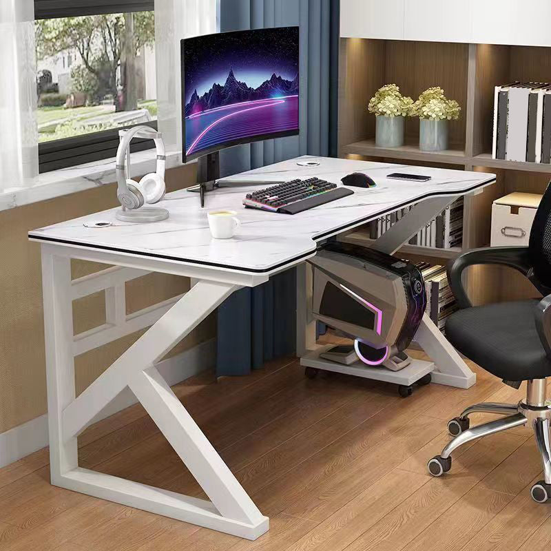 Contemporary Gaming Desk Antique Finish Wooden Office Desk with Metal Legs