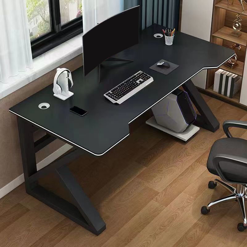 Contemporary Gaming Desk Antique Finish Wooden Office Desk with Metal Legs