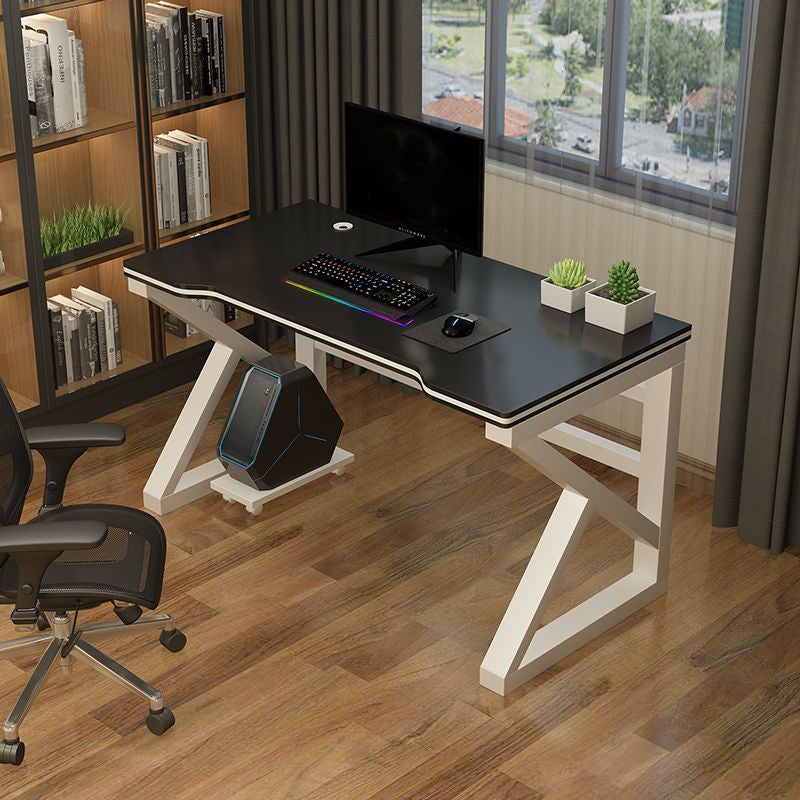 Contemporary Gaming Desk Antique Finish Wooden Office Desk with Metal Legs