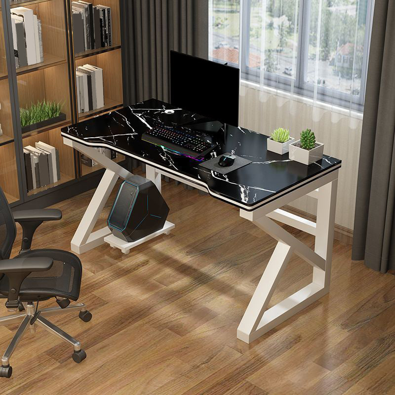 Contemporary Gaming Desk Antique Finish Wooden Office Desk with Metal Legs