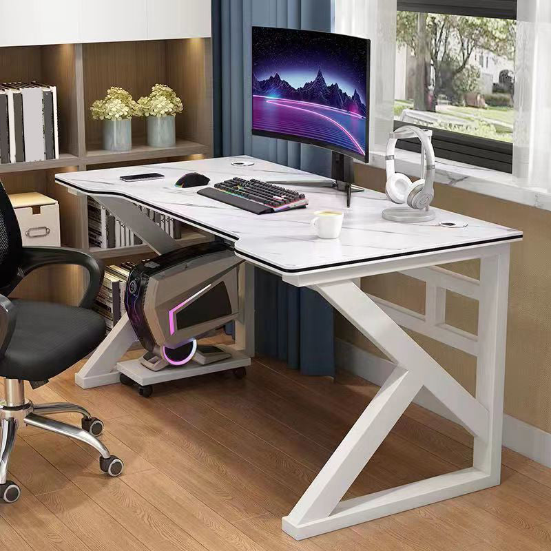 Contemporary Gaming Desk Antique Finish Wooden Office Desk with Metal Legs