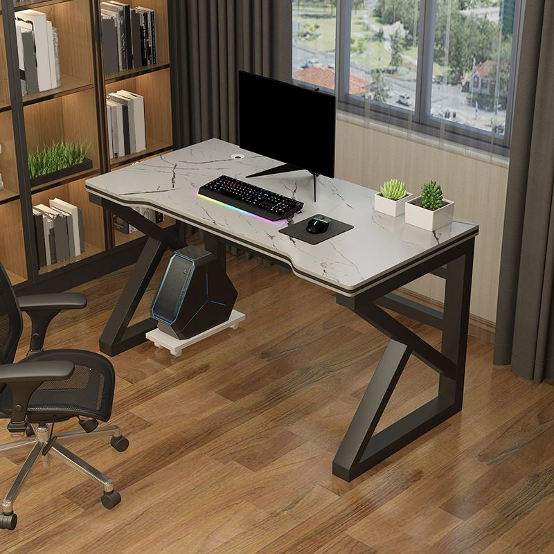 Contemporary Gaming Desk Antique Finish Wooden Office Desk with Metal Legs