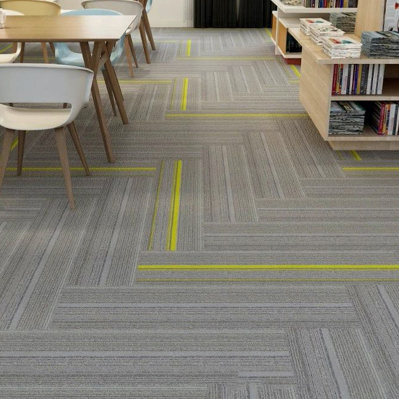 Modern Carpet Tile Level Loop Striped Print Interlocking Non-Skid Tiles and Carpet