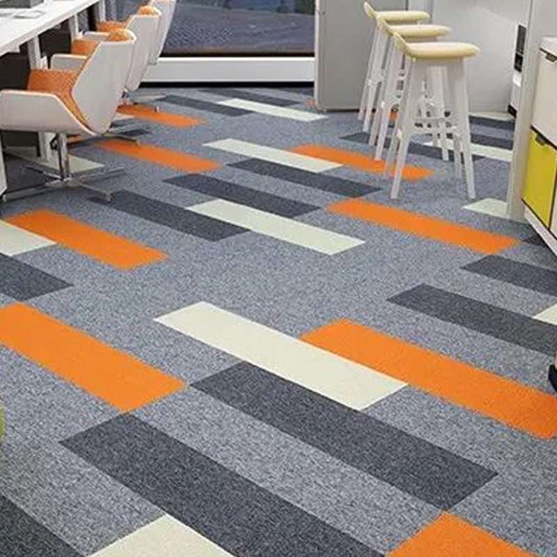 Modern Carpet Tile Level Loop Striped Print Interlocking Non-Skid Tiles and Carpet