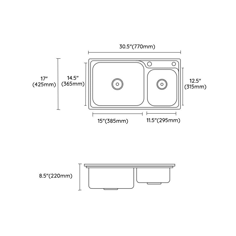 Double Basin Kitchen Sink Modern Stainless Steel Kitchen Sink with Drain Assembly