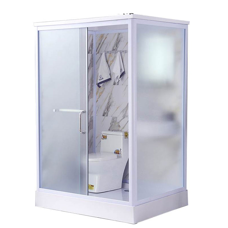 White Single Sliding Shower Kit Rectangle Frosted Shower Stall