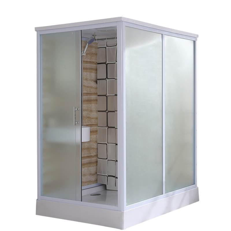 White Single Sliding Shower Kit Rectangle Frosted Shower Stall