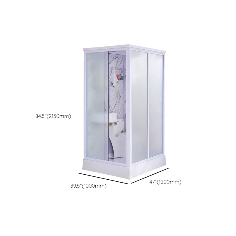 White Single Sliding Shower Kit Rectangle Frosted Shower Stall