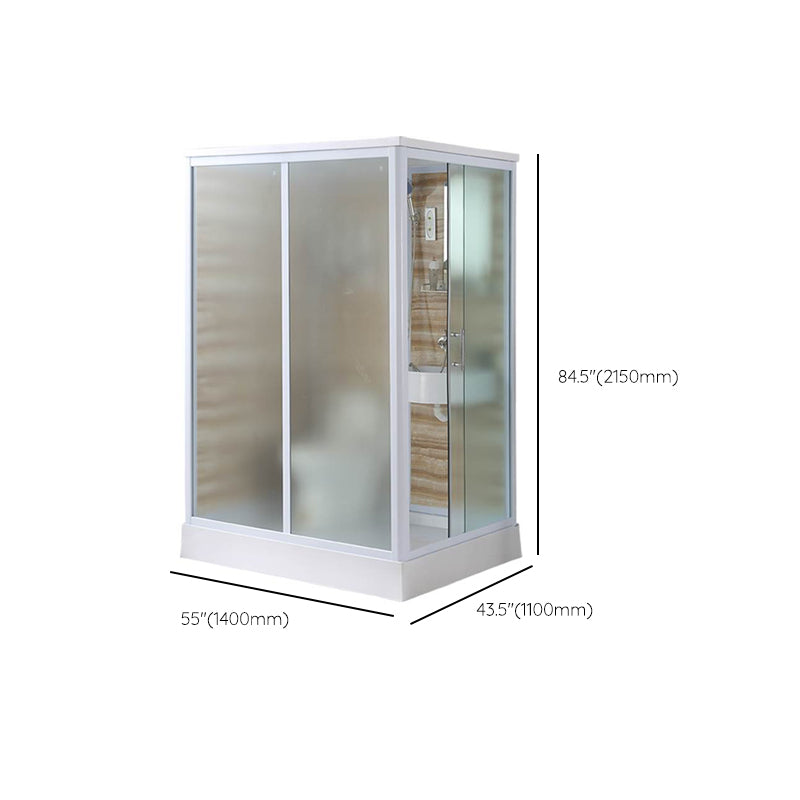 White Single Sliding Shower Kit Rectangle Frosted Shower Stall