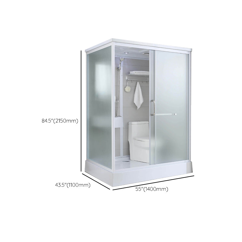 Single Sliding White Shower Kit Rectangle Frosted Shower Stall