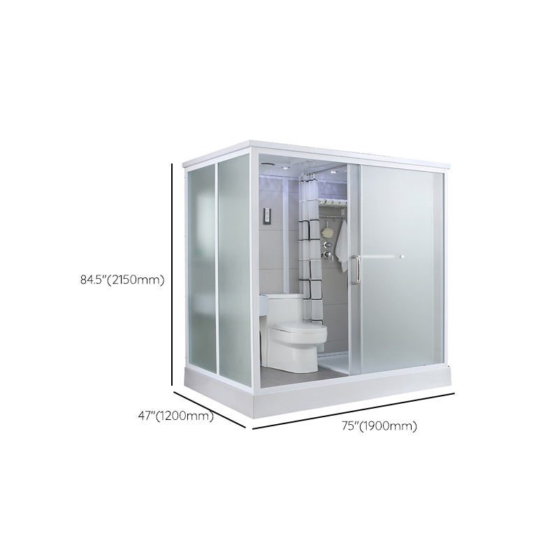 Single Sliding White Shower Kit Rectangle Frosted Shower Stall