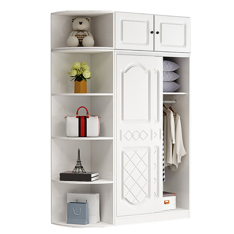 Manufactured Wood Kids Closet Modern Style Shelved Wardrobe Closet in White