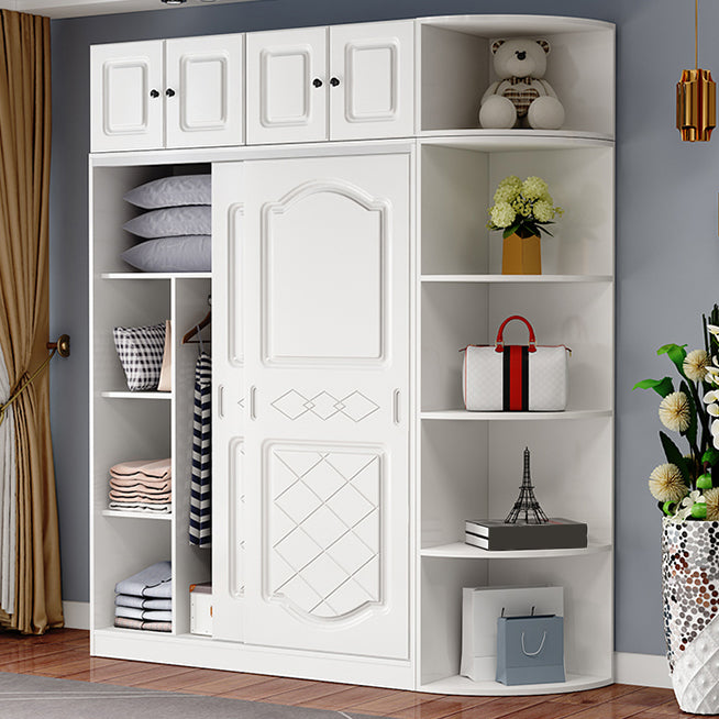 Manufactured Wood Kids Closet Modern Style Shelved Wardrobe Closet in White