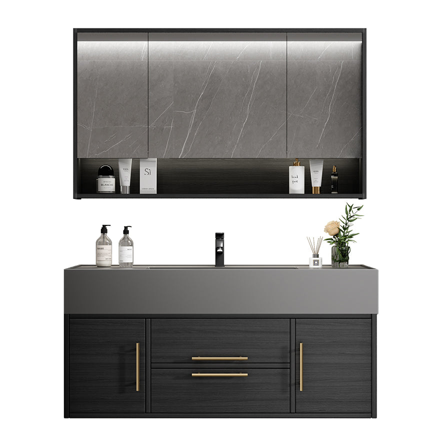 Glam Wall Mount Sink Vanity Black Quartz Single-Sink Rectangular Vanity Set