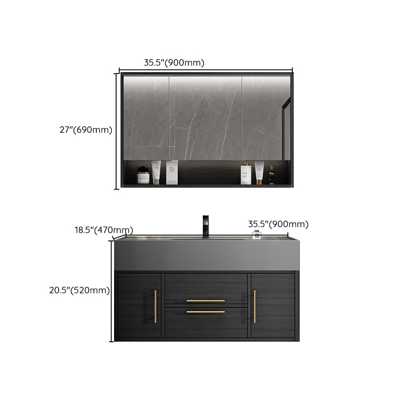 Glam Wall Mount Sink Vanity Black Quartz Single-Sink Rectangular Vanity Set