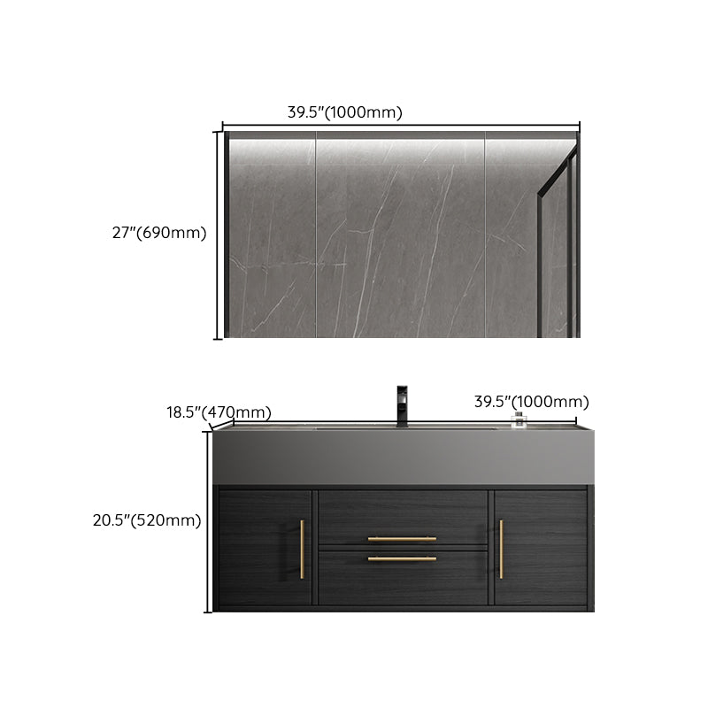 Glam Wall Mount Sink Vanity Black Quartz Single-Sink Rectangular Vanity Set