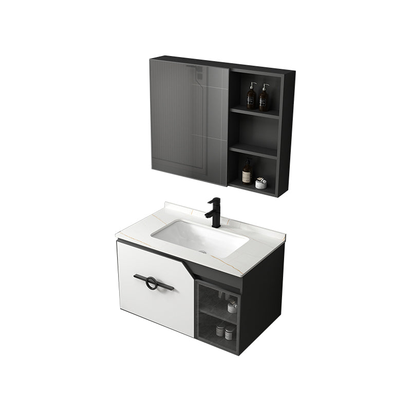 Modern Single Sink Vanity Metal Base Rectangular Wall Mount Vanity Set