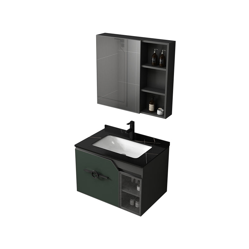 Modern Single Sink Vanity Metal Base Rectangular Wall Mount Vanity Set