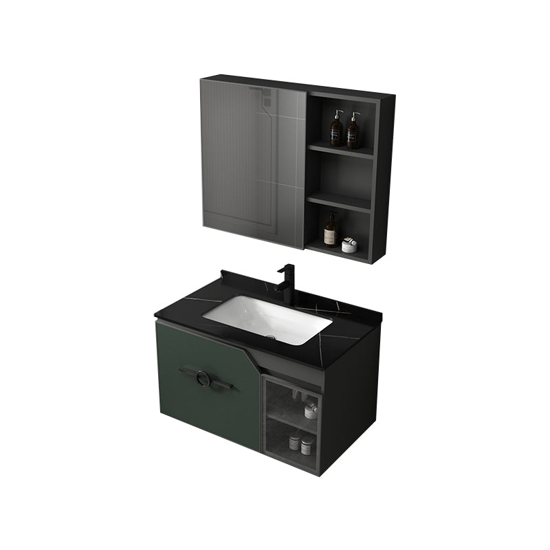 Modern Single Sink Vanity Metal Base Rectangular Wall Mount Vanity Set