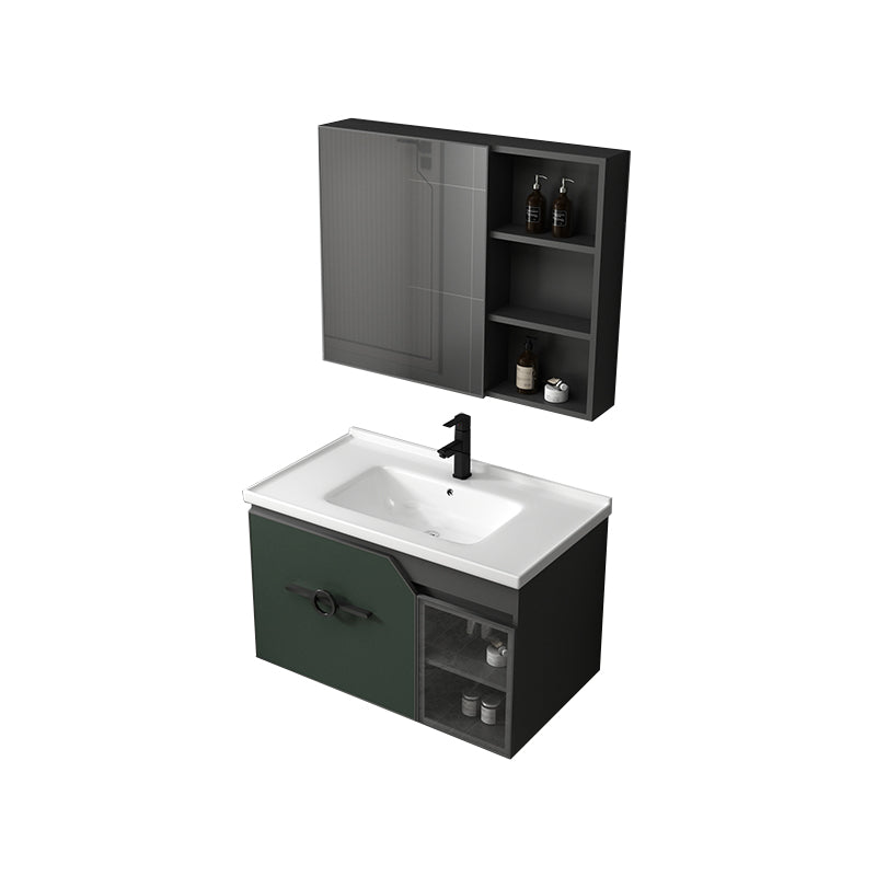 Modern Single Sink Vanity Metal Base Rectangular Wall Mount Vanity Set