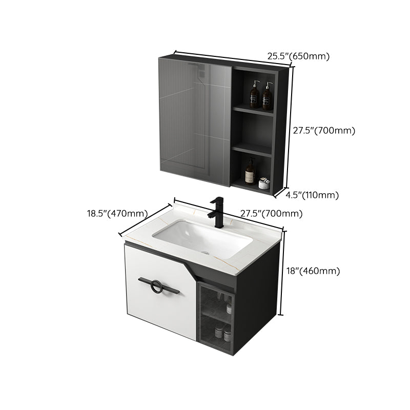 Modern Single Sink Vanity Metal Base Rectangular Wall Mount Vanity Set