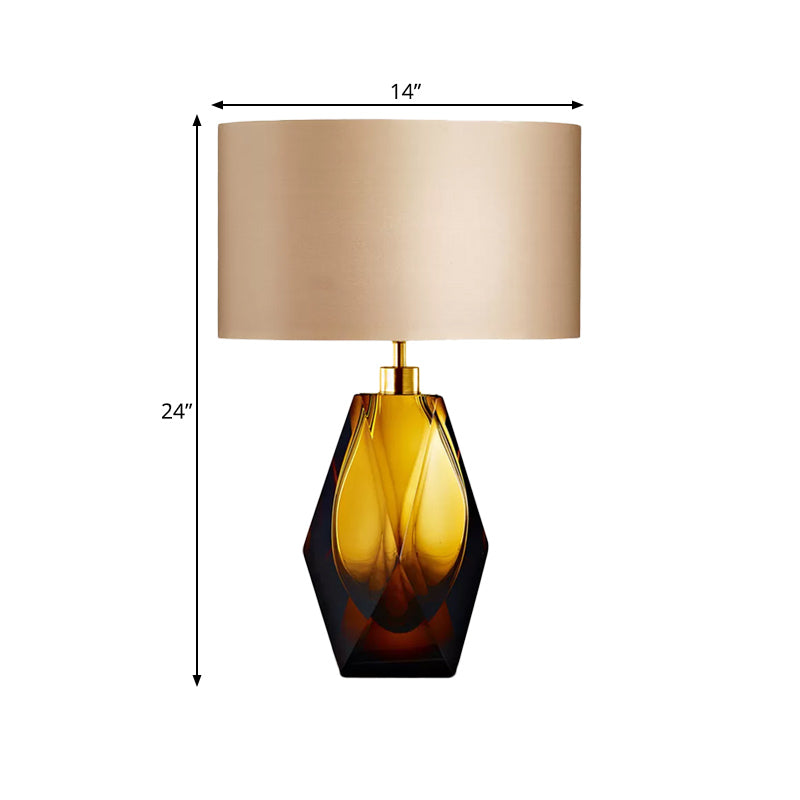 Geometrische bernsteinfarbene Glasurschreibtisch Licht moderne 1-Licht-Beige-Stoff-Nachttischlampe