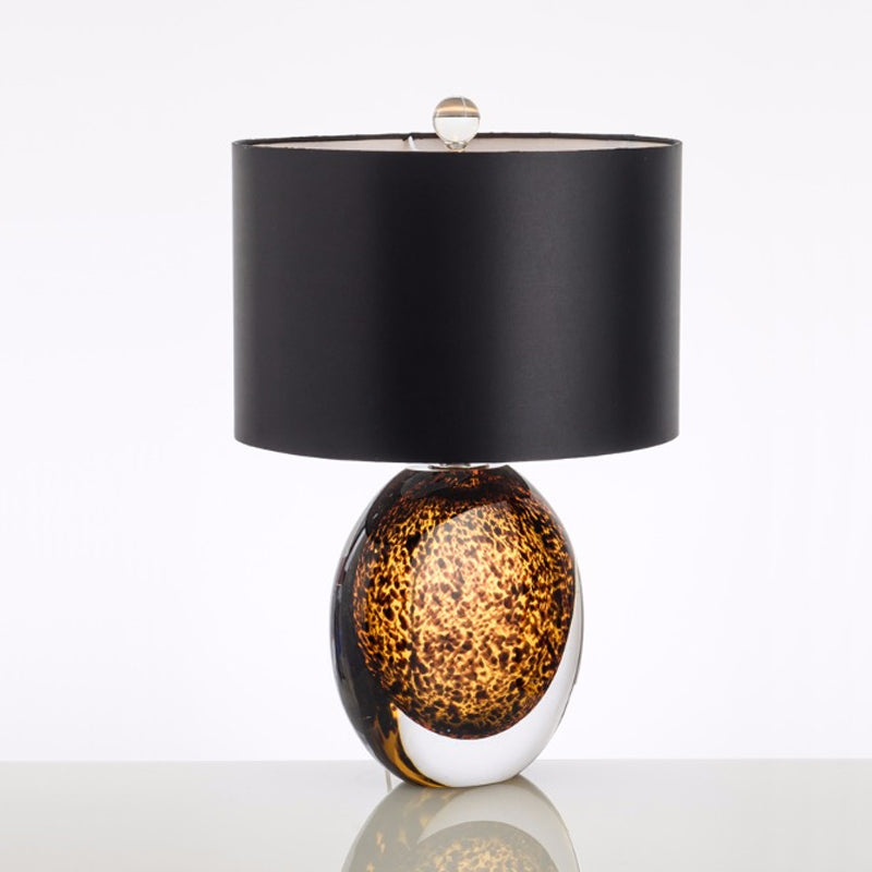 Oval Bedroom Table Lighting Colored Glaze 1-Head Modern Desk in Black with Fabric Shade