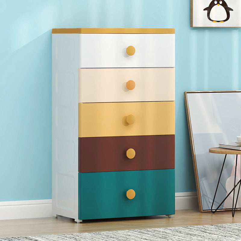 Contemporary Plastic Kids Nightstand 5 Drawers Vertical Nursery Dresser for Home