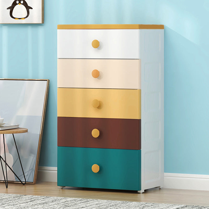 Contemporary Plastic Kids Nightstand 5 Drawers Vertical Nursery Dresser for Home