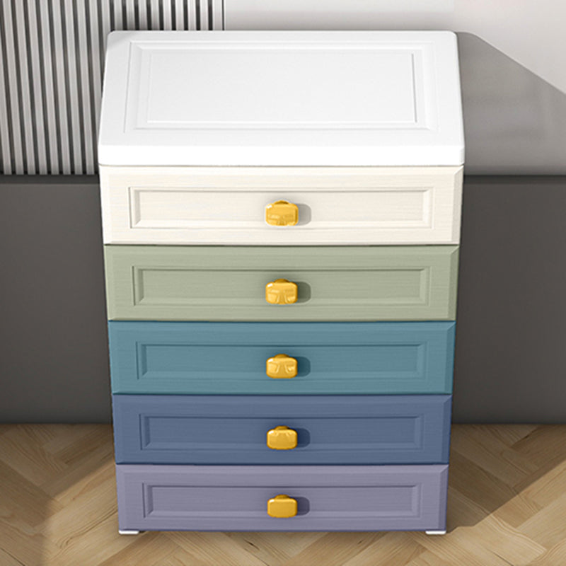 Modern Vertical Kids Nightstand Plastic Nursery Dresser with 5 Drawers for Bedroom