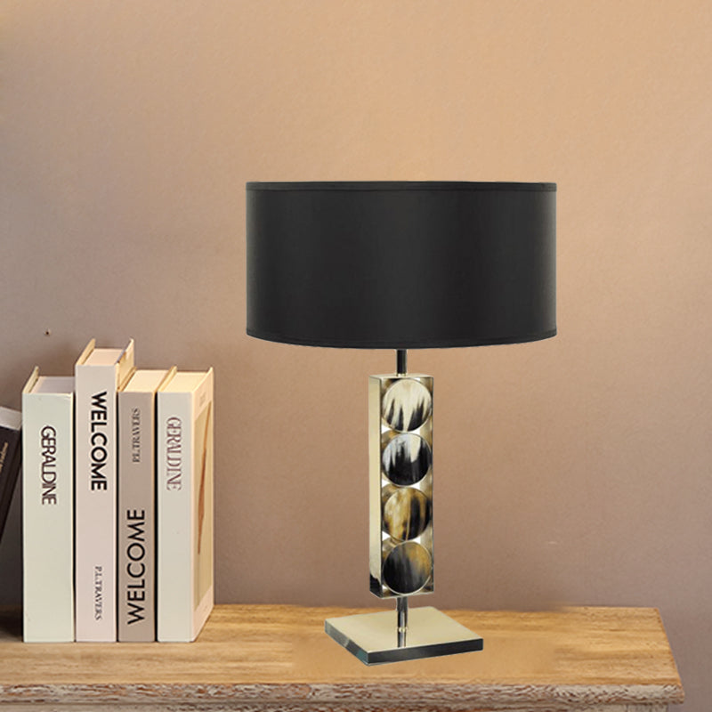 Rectangle Metal Night Table Light Modernist 1 Light Black Fabric Desk Lamp for Bedroom