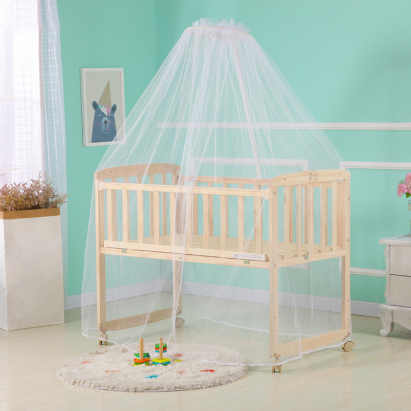 Farmhouse Pine Bed Solid Wood Baby Crib with Guardrails and Casters