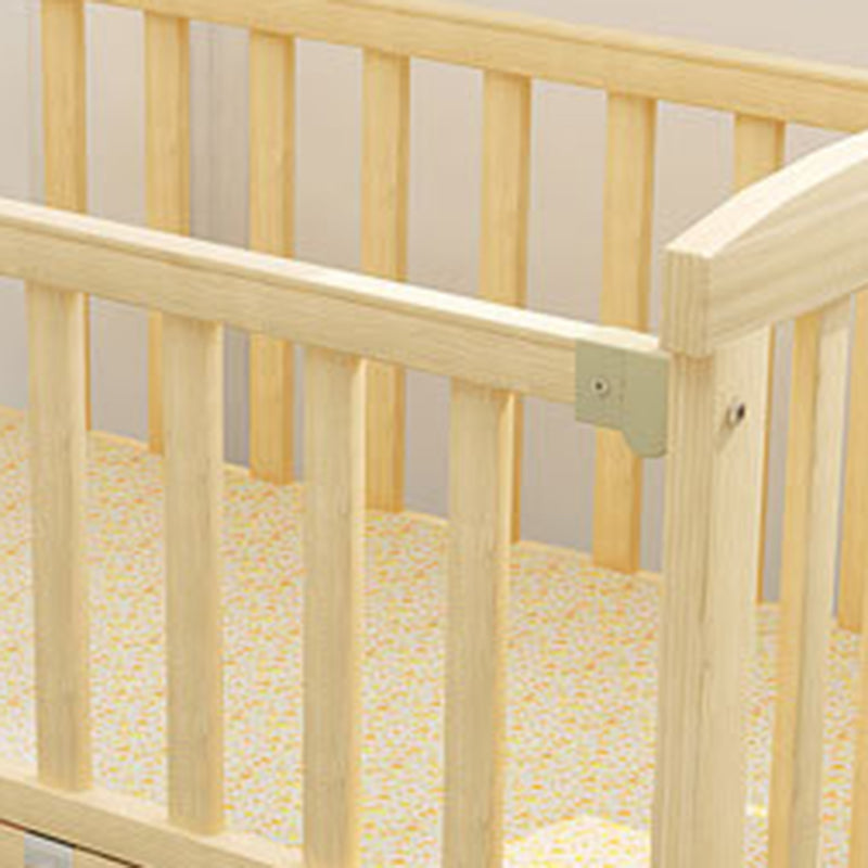 Farmhouse Pine Bed Solid Wood Baby Crib with Guardrails and Casters